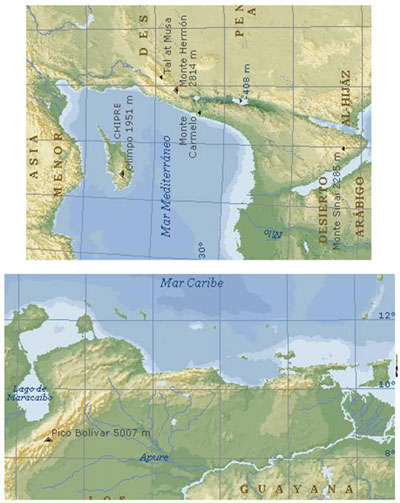 Mapa Mar Mediterráneo y el Mar Caribe de America Latina